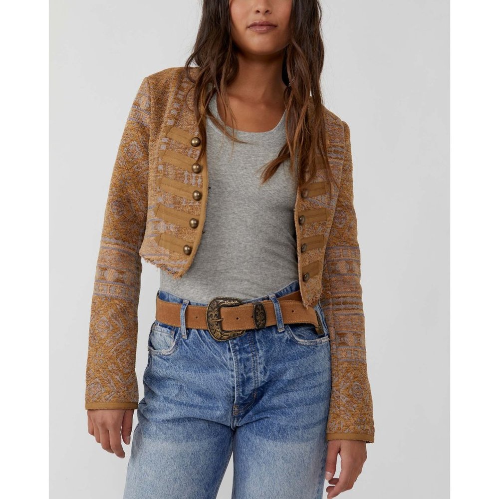 NWT Free People Juliette Cropped Jacket / Gold Combo